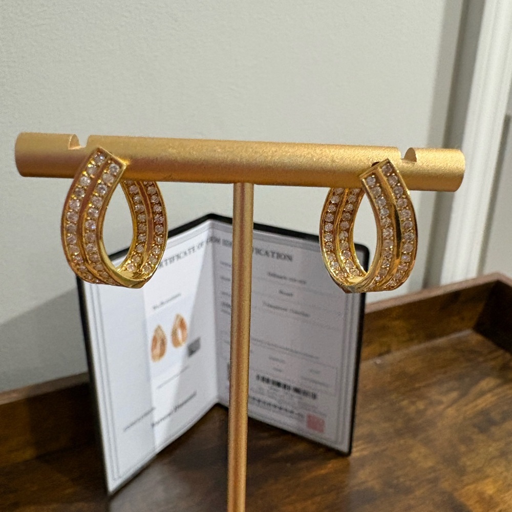 K18 18K Hoop Earrings Japan Real Gold with natural diamonds with CERT